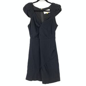 Anthropologie Leifsdottir Womens Sz 8 Wool Sheath Dress Black Cap Sleeve